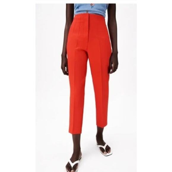 New NWT Zara High Waist Straight Leg Cropped Trouser Pant Size XS - Picture 2 of 16